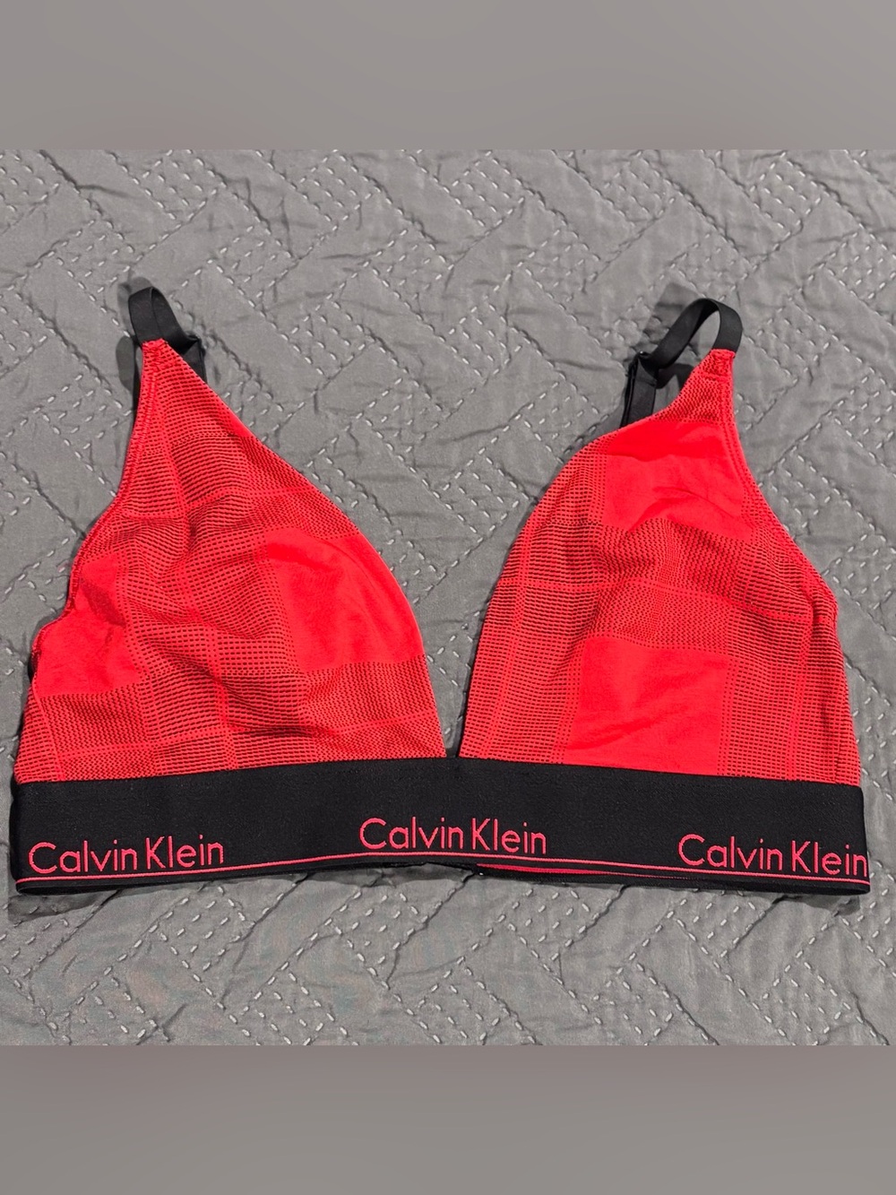 Calvin Klein Red Plaid Bralette with Black Logo Band